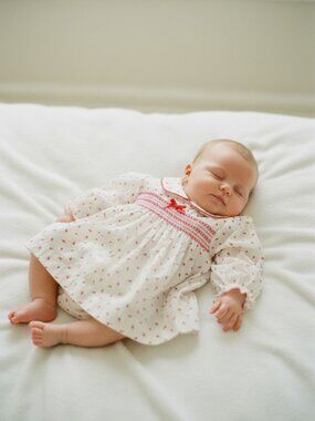 Vintage Alexis Smocked Strawberry Baby Dress 3M White Red Cottagecore